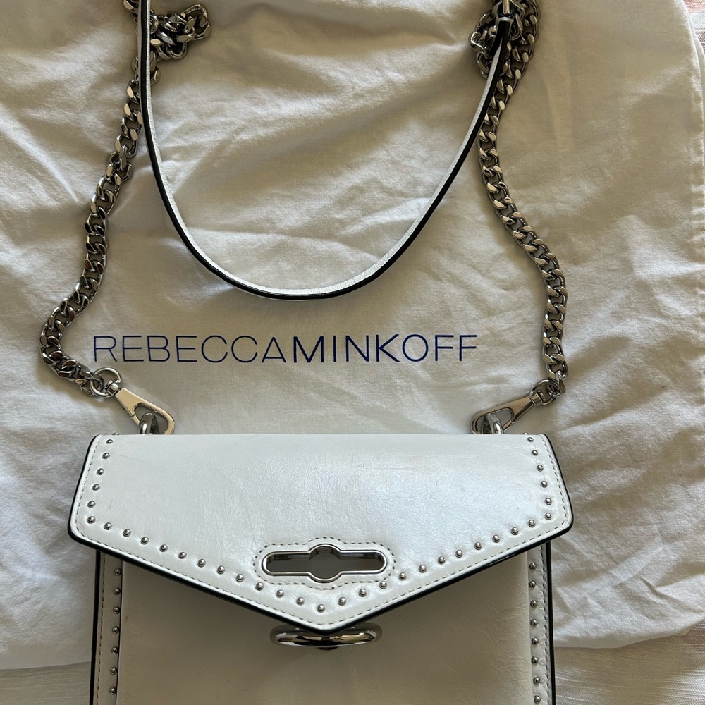 White leather Rebecca Minkoff Studded Ring-Accent Crossbody Bag - Picture 6 of 11